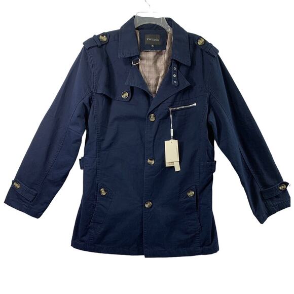PWYXSA Other - PWYXSA Jacket Mens XL Navy Blue Button Up Lightweight Coat Lined